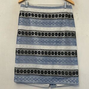 Talbots crocheted lace black blue pencil skirt Fully lined Size 10 EUC